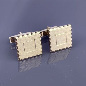 Square Carved Edge Gold Tone Cufflinks Textured Face Simple Vintage